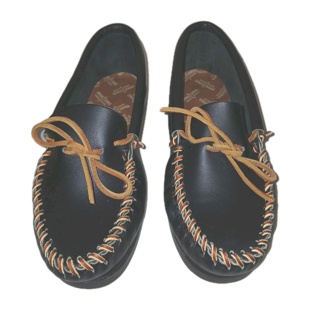 Minnetonka Unisex Camp Moccasins W 9.5 M 8 Black Leather Western Loafer Country - Picture 4 of 16
